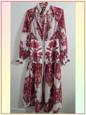 L'ATISTE Bohemian Tiered Red and White Long Sleeve Maxi Dress